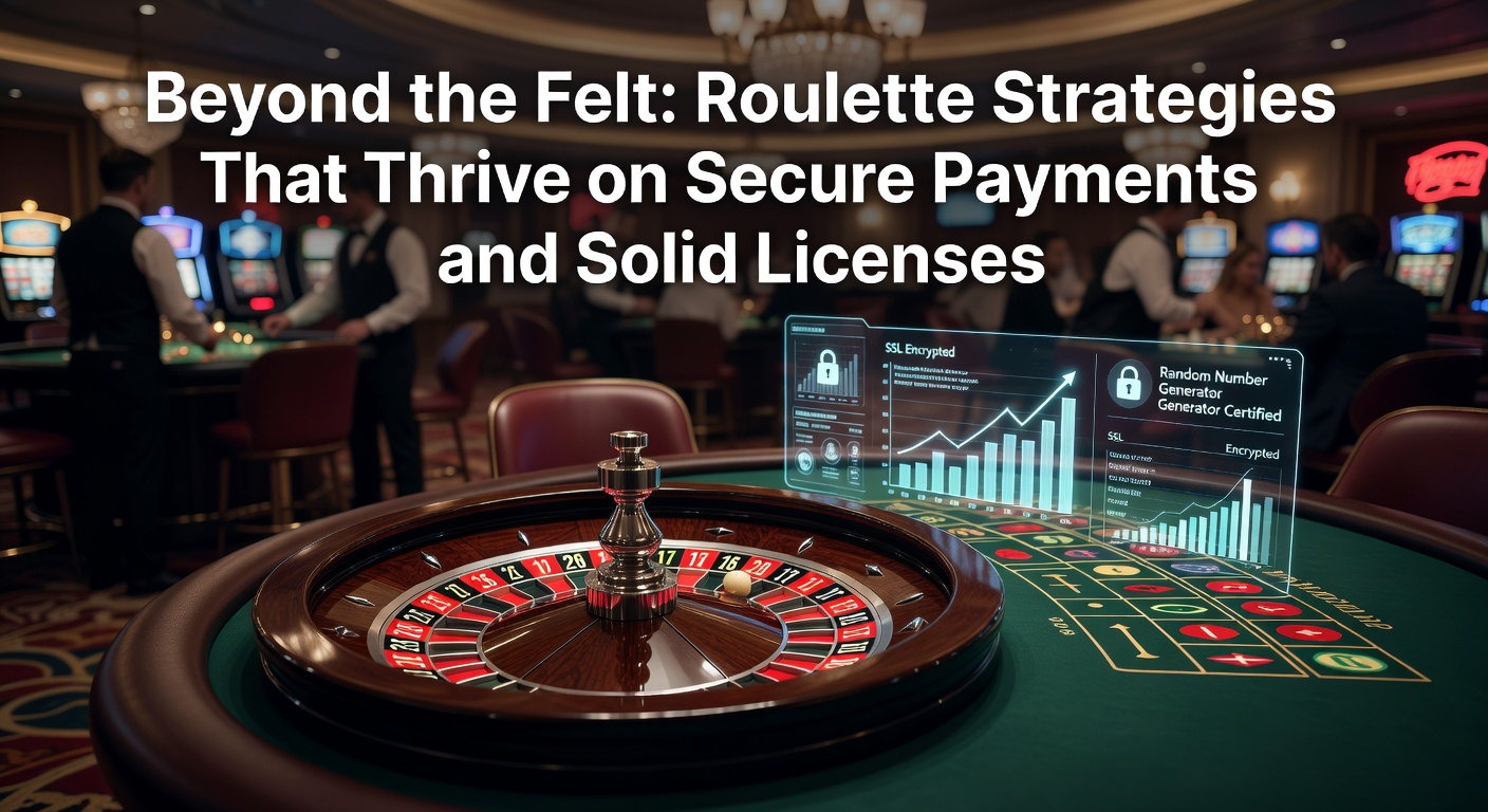 Roulettewiel in actie bij een gelicenseerd online casino, met focus op veilige betaalopties en licentielogo's op het scherm