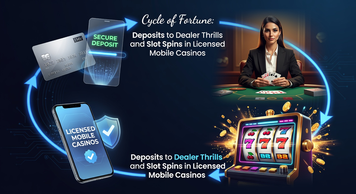Speler maakt een storting op mobiel casino-app met slots en live dealer tafels op de achtergrond, symboliserend de start van de geluksronde