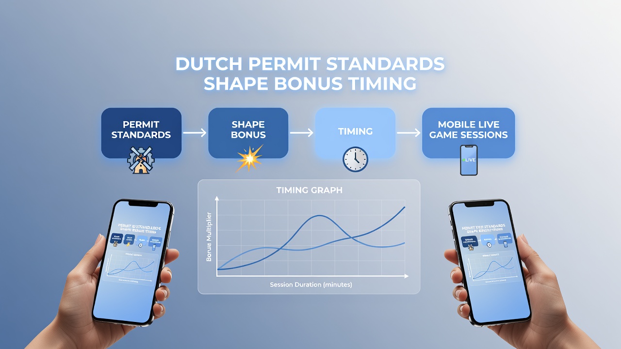 Illustratie van Nederlandse vergunningsnormen die bonus timing beïnvloeden bij mobiele live games