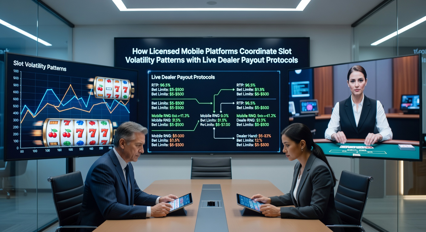 Mobiele casino interface die slots en live dealer spellen toont met volatiliteit en uitbetalingsindicatoren