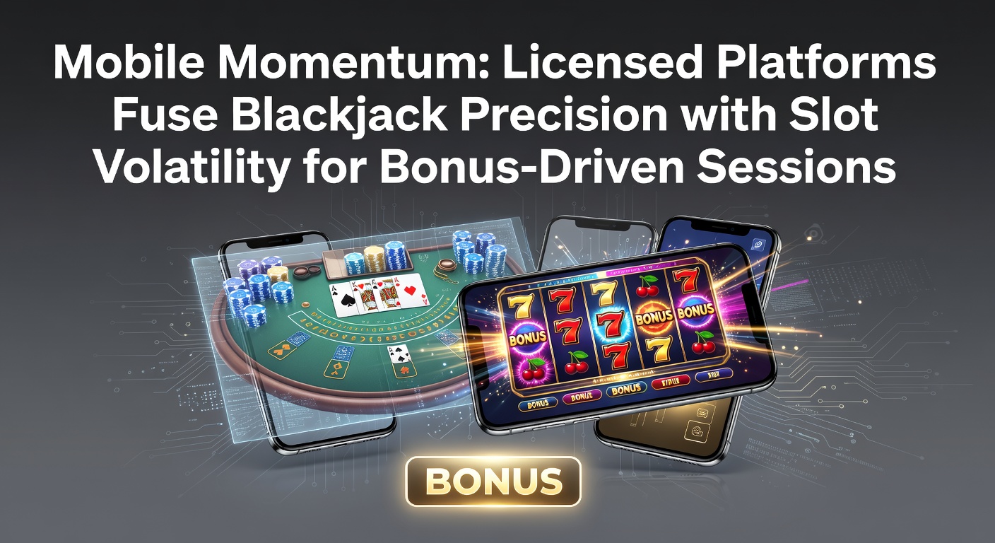 Mobiele blackjack- en slotactie op een gelicenseerd casino-platform, met bonusiconen en snelle spins