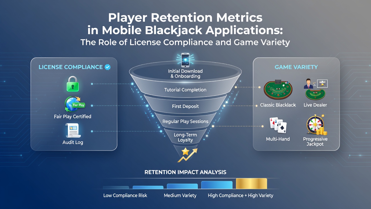 Grafiek van retentie metrics met vergelijking van gelicenseerde en variatie rijke blackjack apps