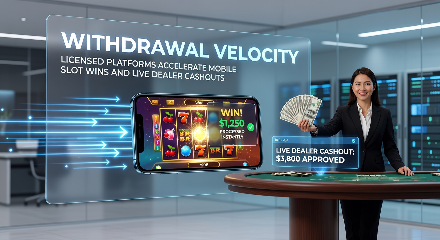 Schermafbeelding van een mobiel casino-interface met snelle uitbetalingsopties voor slotwinsten en live dealer tafels